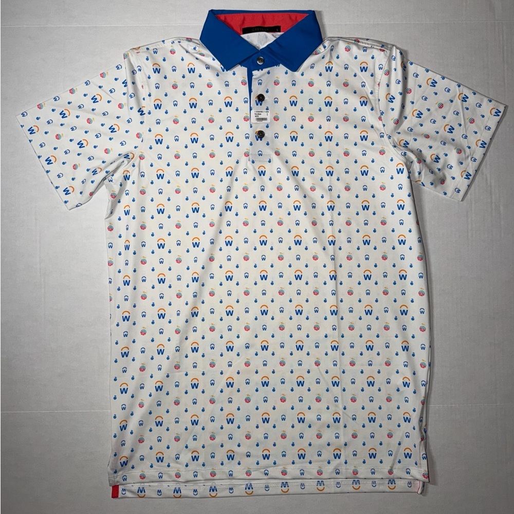 Greyson White Polo with Blue and Orange Pattern